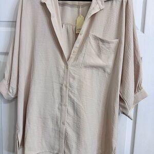 JODIFL Light Beige Casual Button Down Shirt